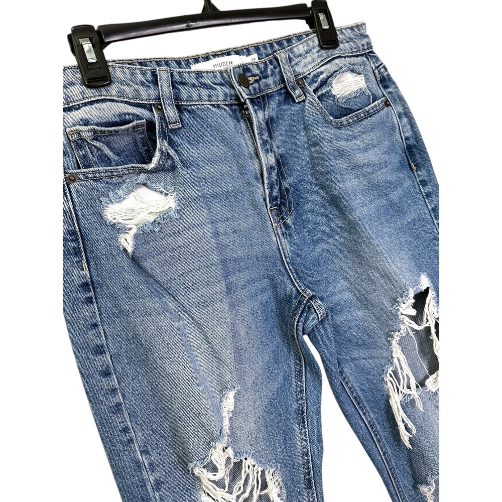 Hidden Jeans Distressed Straight Leg Jeans Women Size 27 Blue Denim Grunge
